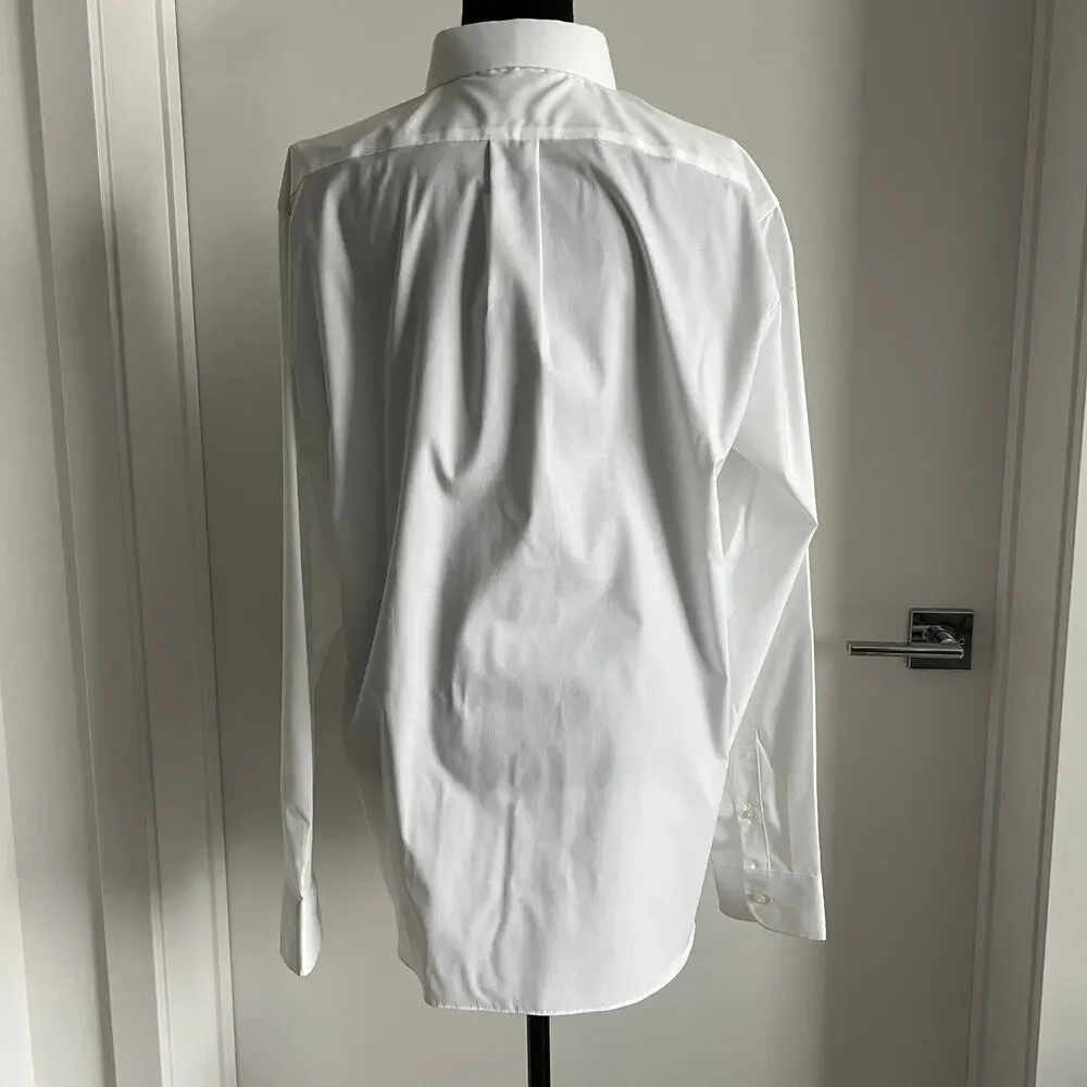J Crew Bowery Wrinkle Free Dress Shirt With Button Down Collar Large White FLAW